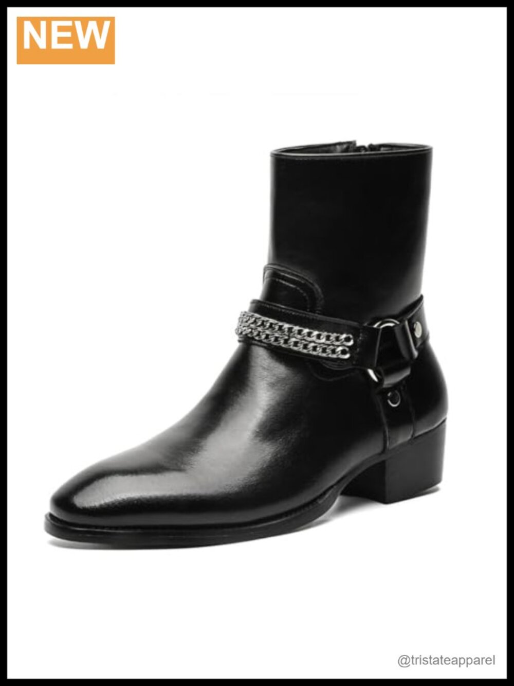 Men's Faux Leather Chelsea Boots Side Zip Chunky Block Heel Ankle Dress Boots